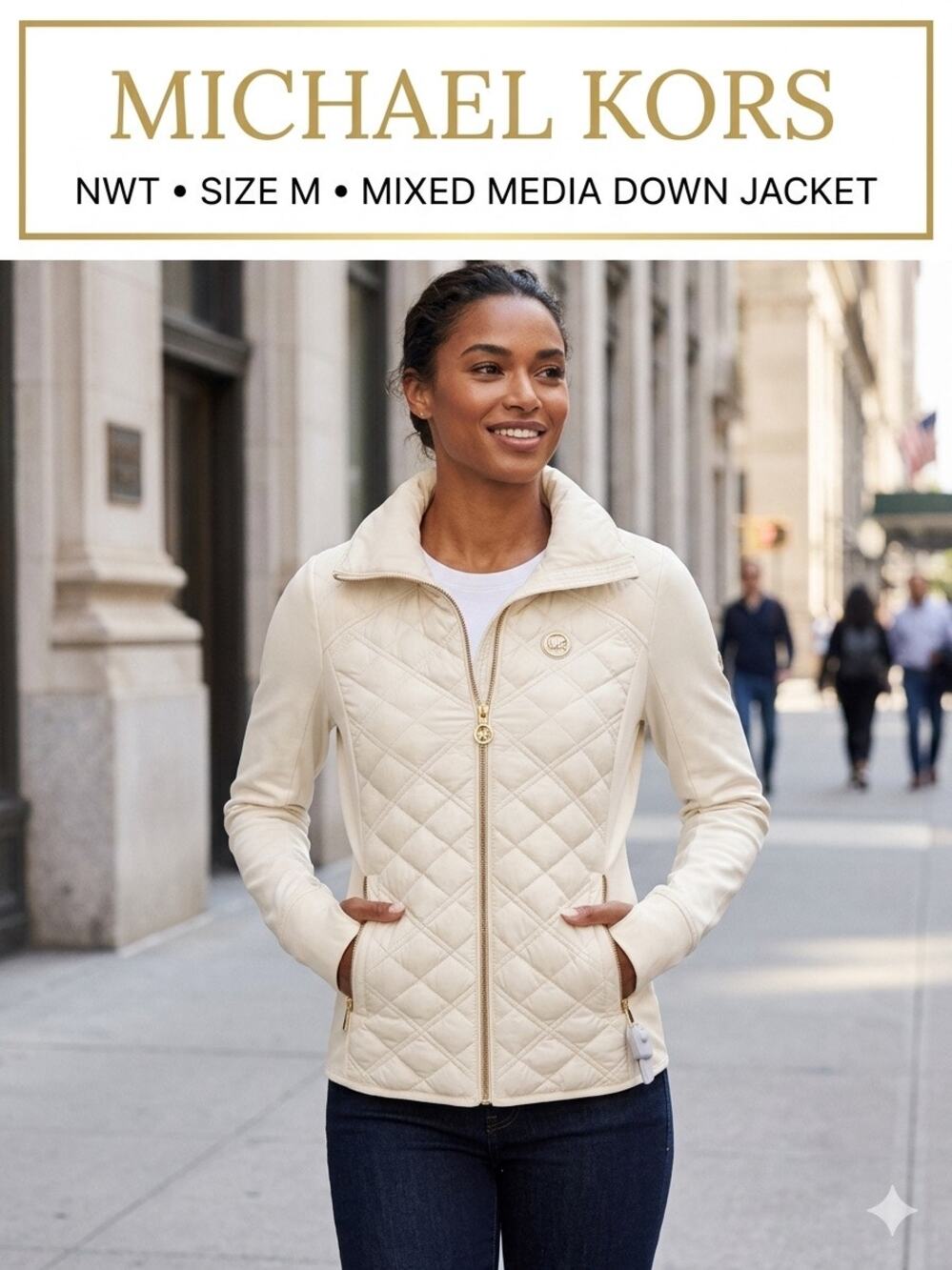 Michael Kors NWT Cream Quilted Down Mixed Media Jacket